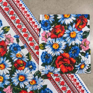 Рушник вафельний з принтом вишивки та квітами GM Textile 35х61см 180г/м2 (Різнокольоровий)