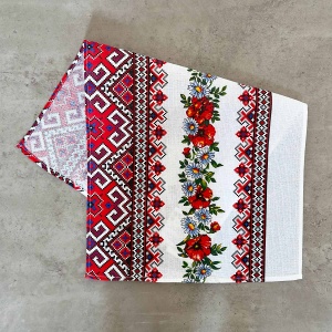 Рушник вафельний з принтом вишивки та червоними квітами GM Textile 35х61см 180г/м2 (Різнокольоровий)