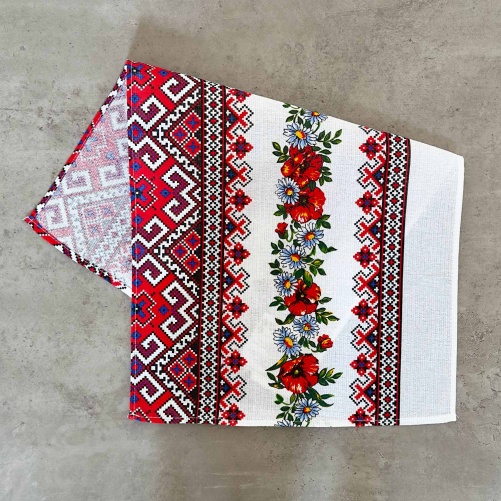 Рушник вафельний з принтом вишивки та червоними квітами GM Textile 35х61см 180г/м2 (Різнокольоровий)