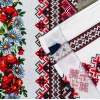 Рушник вафельний з принтом вишивки та червоними квітами GM Textile 35х61см 180г/м2 (Різнокольоровий)