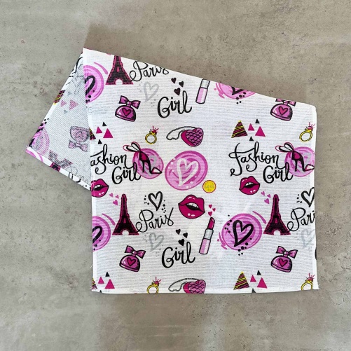 Кухонное полотенце рогожка с принтом Paris and Fashion Girl GM Textile 35х61см 180г/м2 (Бело-розовий)