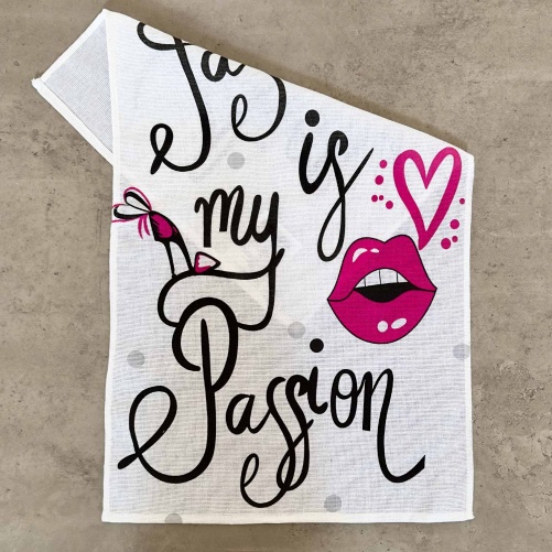 Кухонний рушник рогожка з принтом Fashion is my passion GM Textile 35х61см 180г/м2 (Біло-рожевий)