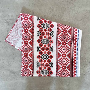 Рушник вафельний з принтом вишивки та червоними квітами GM Textile 35х61см 180г/м2 (Біло-червоний)