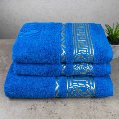 Комплект махровых полотенец 3шт GM Textile 50х90см, 50х90см, 70х140см Caesar 450г/м2 (Голубой)