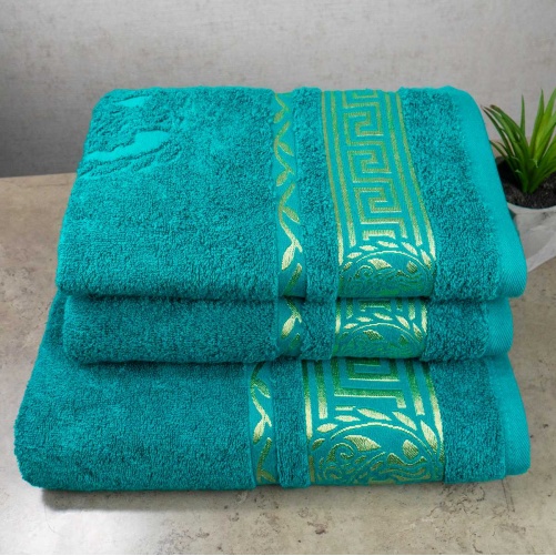 Комплект махровых полотенец 3шт GM Textile 50х90см, 50х90см, 70х140см Caesar 450г/м2 (Бирюзовый)