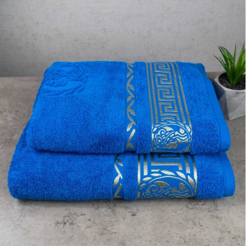 Набір рушників для сауни 2шт GM Textile 50х90см, 70х140см Caesar 450г / м2 (Блакитний)
