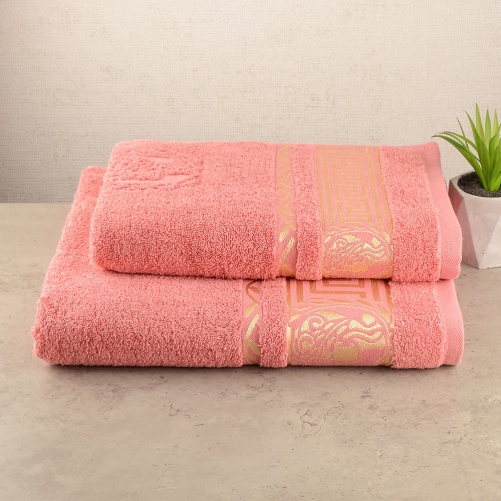 Комплект полотенец 2шт GM Textile 50х90см, 70х140см Caesar 450г/м2 (Лососевый)