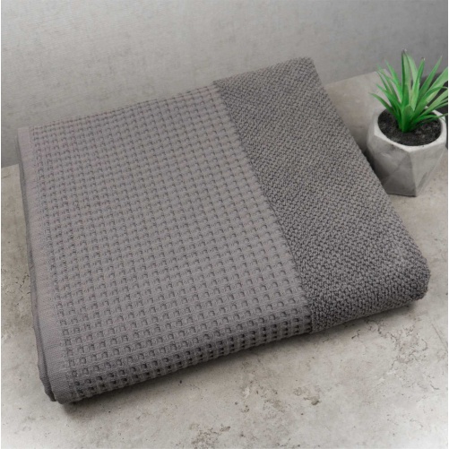 Банний рушник Вафельний Бордюр GM Textile 70х140см 500г/м2 (Сірий)