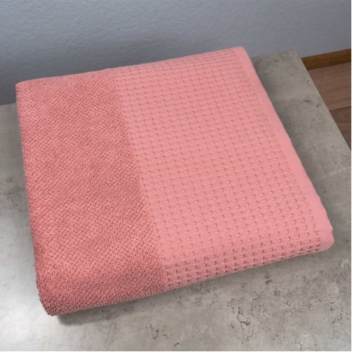 Банний рушник Вафельний Бордюр GM Textile 70х140см 500г/м2 (Пудра)