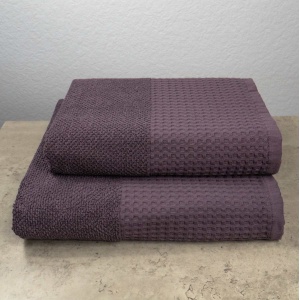 Комплект махрових рушників Вафельний Бордюр 2шт GM Textile 50х90см, 70х140см 500г/м2 (Темний Виноград)