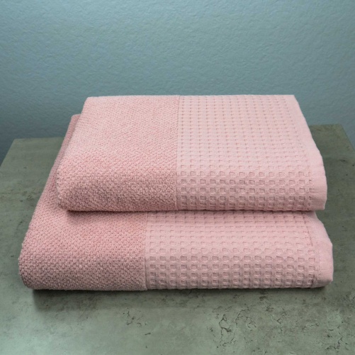 Комплект махрових рушників Вафельний Бордюр 2шт GM Textile 50х90см, 70х140см 500г/м2 (Рожевий)