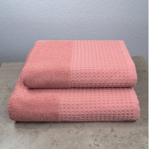 Комплект махрових рушників Вафельний Бордюр 2шт GM Textile 50х90см, 70х140см 500г/м2 (Пудра)