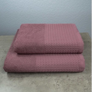 Комплект махрових рушників Вафельний Бордюр 2шт GM Textile 50х90см, 70х140см 500г/м2 (Виноград)