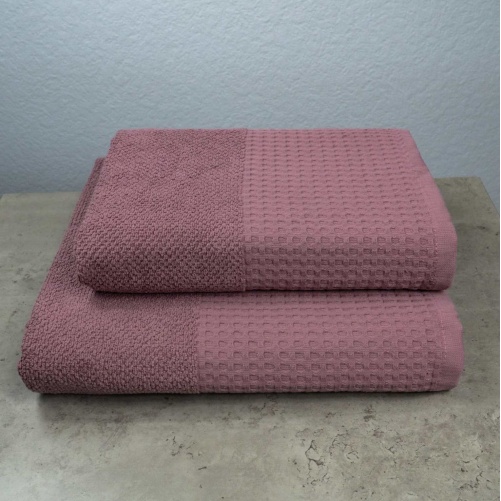 Комплект махрових рушників Вафельний Бордюр 2шт GM Textile 50х90см, 70х140см 500г/м2 (Виноград)