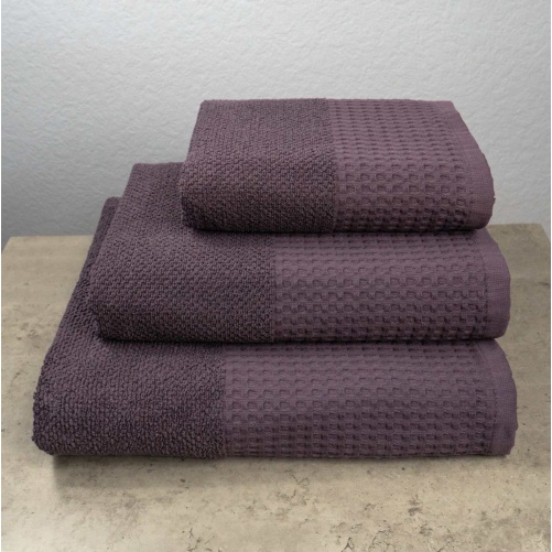 Комплект махрових рушників Вафельний Бордюр 3шт GM Textile 40х70см, 50х90см, 70х140см 500г/м2 (Темний Виноград)