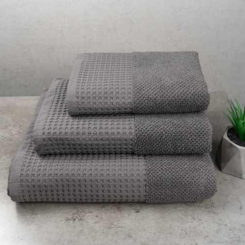 Комплект махрових рушників Вафельний Бордюр 3шт GM Textile 40х70см, 50х90см, 70х140см 500г/м2 (Сірий)