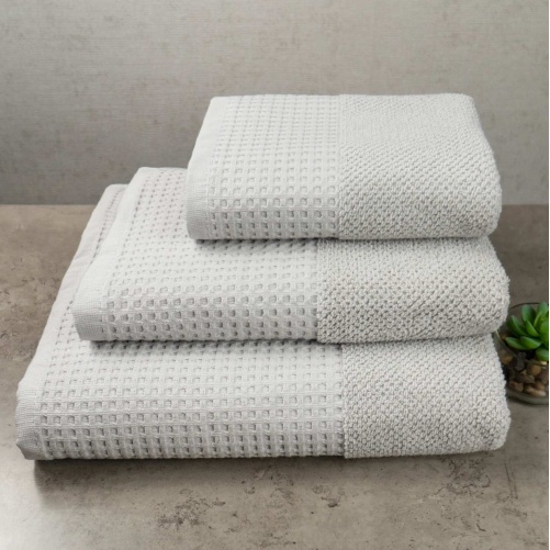 Комплект махрових рушників Вафельний Бордюр 3шт GM Textile 40х70см, 50х90см, 70х140см 500г/м2 (Попелястий)