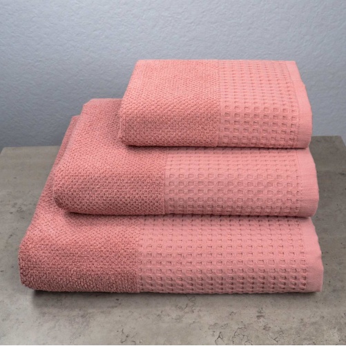 Комплект махровых полотенец Вафельный Бордюр 3шт GM Textile 40х70см, 50х90см, 70х140см 500г/м2 (Пудра)