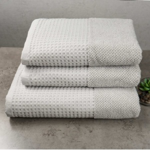 Комплект махрових рушників Вафельний Бордюр 3шт GM Textile 50х90см, 50х90см, 70х140см 500г/м2 (Попелястий)