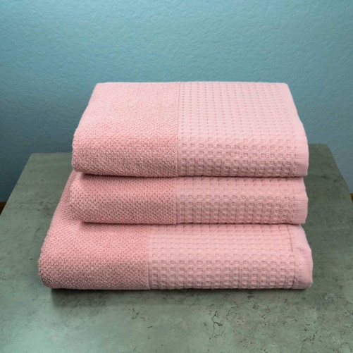 Комплект махрових рушників Вафельний Бордюр 3шт GM Textile 50х90см, 50х90см, 70х140см 500г/м2 (Рожевий)
