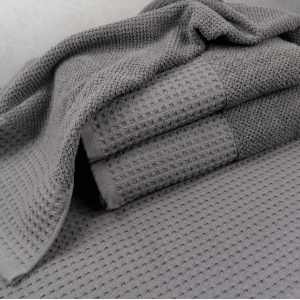Комплект махрових рушників Вафельний Бордюр 3шт GM Textile 50х90см, 50х90см, 70х140см 500г/м2 (Сірий)