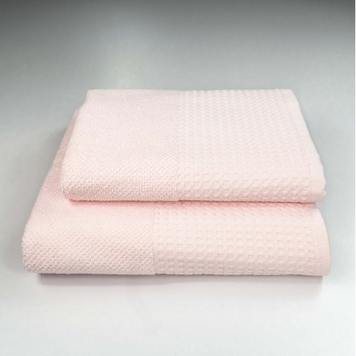 Комплект махрових рушників Вафельний Бордюр 2шт GM Textile 50х90см, 70х140см 500г/м2 (Світло-Рожевий)