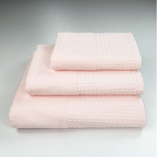 Комплект махрових рушників Вафельний Бордюр 3шт GM Textile 40х70см, 50х90см, 70х140см 500г/м2 (Світло-Рожевий)