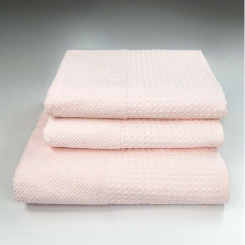 Комплект махрових рушників Вафельний Бордюр 3шт GM Textile 50х90см, 50х90см, 70х140см 500г/м2 (Світло-Рожевий)