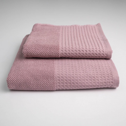 Комплект махрових рушників Вафельний Бордюр 2шт GM Textile 50х90см, 70х140см 450г/м2 (Пудра)