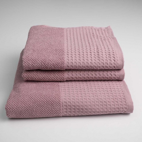 Комплект махрових рушників Вафельний Бордюр 3шт GM Textile 50х90см, 50х90см, 70х140см 450г/м2 (Пудра)
