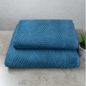 Комплект махровых полотенец Уельс 2шт GM Textile 50х90см, 70х140см 500г/м2 (Синий)