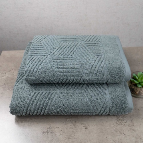 Комплект махрових рушників Уельс 2шт GM Textile 50х90см, 70х140см 500г/м2 (Темно-М'ятний)