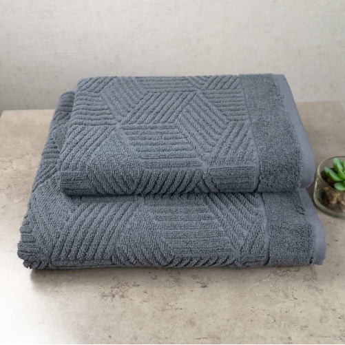 Комплект махрових рушників Уельс 2шт GM Textile 50х90см, 70х140см 500г/м2 (Темно-Сірий)