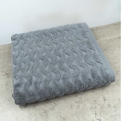 Махровое банное полотенце Жаккардовое Волна GM Textile 70х140см 500г/м2 (Серый)