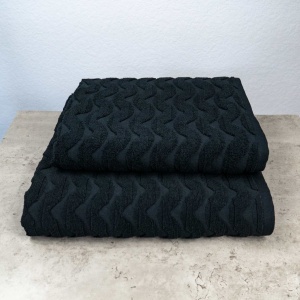 Комплект махрових рушників Жакардових Хвиля 2шт GM Textile 50х90см, 70х140см 500г/м2 (Чорний) Комплект махрових рушників Жакардових Хвиля 2шт GM Textile 50х90см, 70х140см 500г/м2 (Чорний)