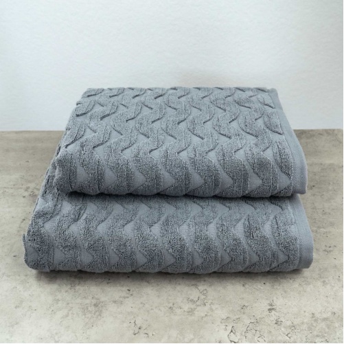 Комплект махрових рушників Жакардових Хвиля 2шт GM Textile 50х90см, 70х140см 500г/м2 (Сірий)