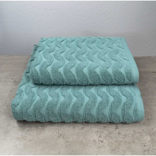 Комплект махрових рушників Жакардових Хвиля 2шт GM Textile 50х90см, 70х140см 500г/м2 (М'ята)