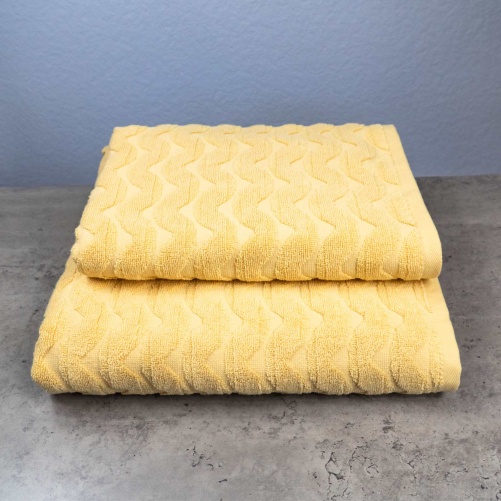 Комплект махрових рушників Жакардових Хвиля 2шт GM Textile 50х90см, 70х140см 500г/м2 (Жовтий)