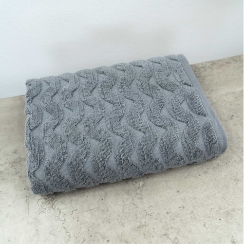 Махровий рушник для обличчя та рук Жакардовий Хвиля GM Textile 50х90см 500г/м2 (Сірий)