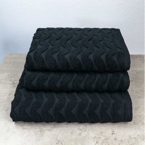 Комплект махрових рушників Жакардових Хвиля 3шт GM Textile 50х90см, 50х90см, 70х140см 500г/м2 (Чорний)