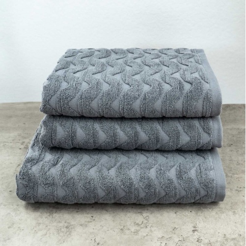 Комплект махрових рушників Жакардових Хвиля 3шт GM Textile 50х90см, 50х90см, 70х140см 500г/м2 (Сірий)