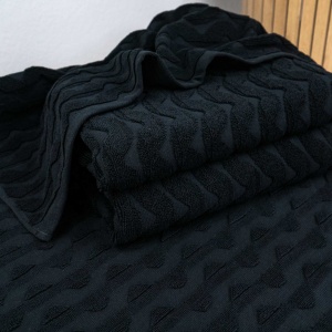 Махровий рушник для обличчя та рук Жакардовий Хвиля GM Textile 50х90см 500г/м2 (Чорний)