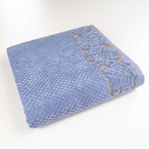 Банний махровий рушник 70x140см Damask Преміум якості Жакардовий з велюром 550г/м2 (Синій)