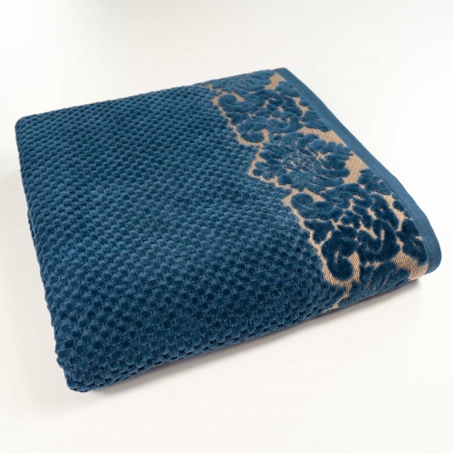 Банное махровое полотенце 70x140см Damask Премиум качества Жаккардовое с велюром 550г/м2 (Темно-Синий)