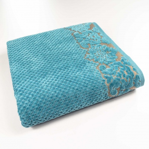 Банное махровое полотенце 70x140см Damask Премиум качества Жаккардовое с велюром 550г/м2 (Изумрудный)