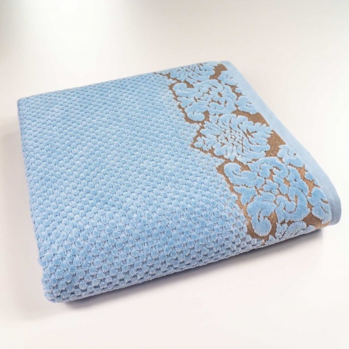 Банний махровий рушник 70x140см Damask Преміум якості Жакардовий з велюром 550г/м2 (Світло-Синій)
