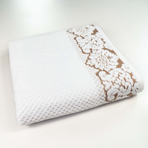 Банний махровий рушник 70x140см Damask Преміум якості Жакардовий з велюром 550г/м2 (Білий)