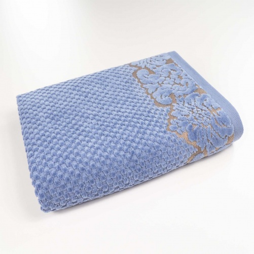 Рушник махровий середній 50x90см Damask Преміум якості Жакардовий з велюром 550г/м2 (Синій)