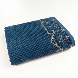 Рушник махровий середній 50x90см Damask Преміум якості Жакардовий з велюром 550г/м2 (Темно-Синій)
