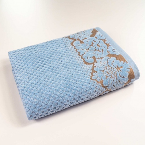 Рушник махровий середній 50x90см Damask Преміум якості Жакардовий з велюром 550г/м2 (Світло-Синій)